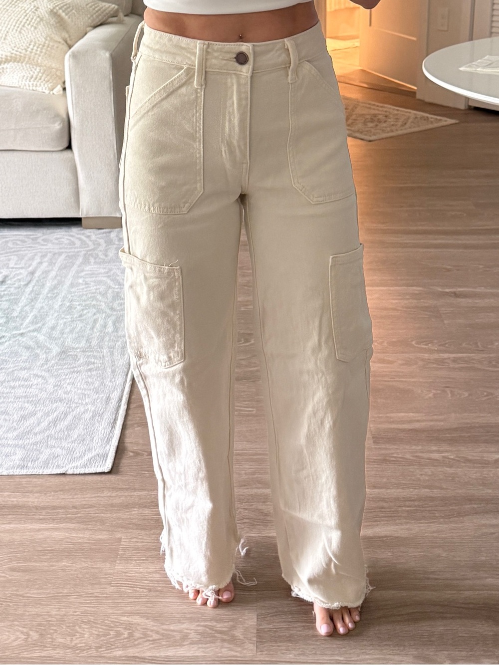 Wide-Leg Cargo Pants in Ivory - Women
